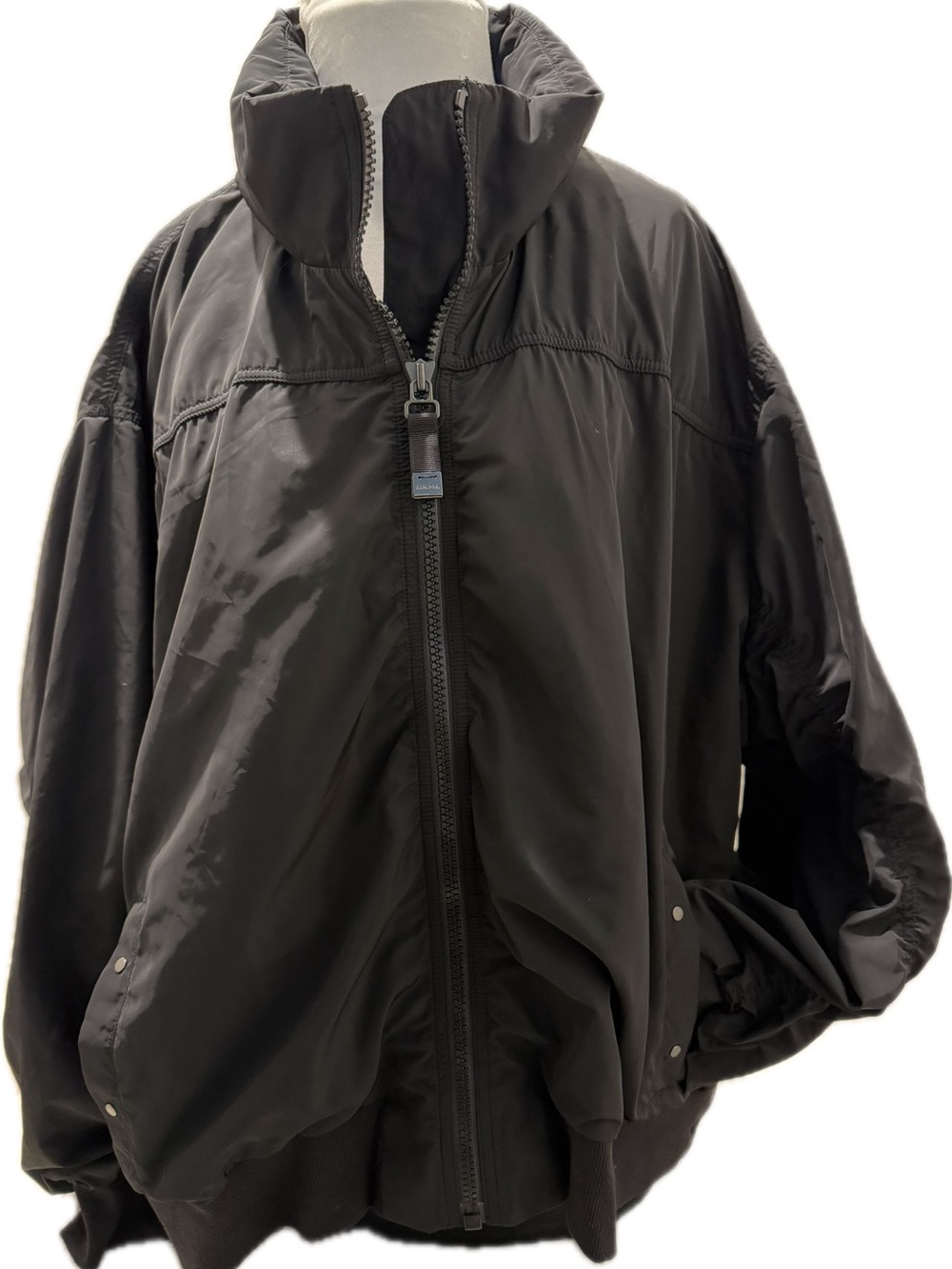 Athleta Point Reyes Bomber Jacket Black Hooded Ruched Oversized 3X